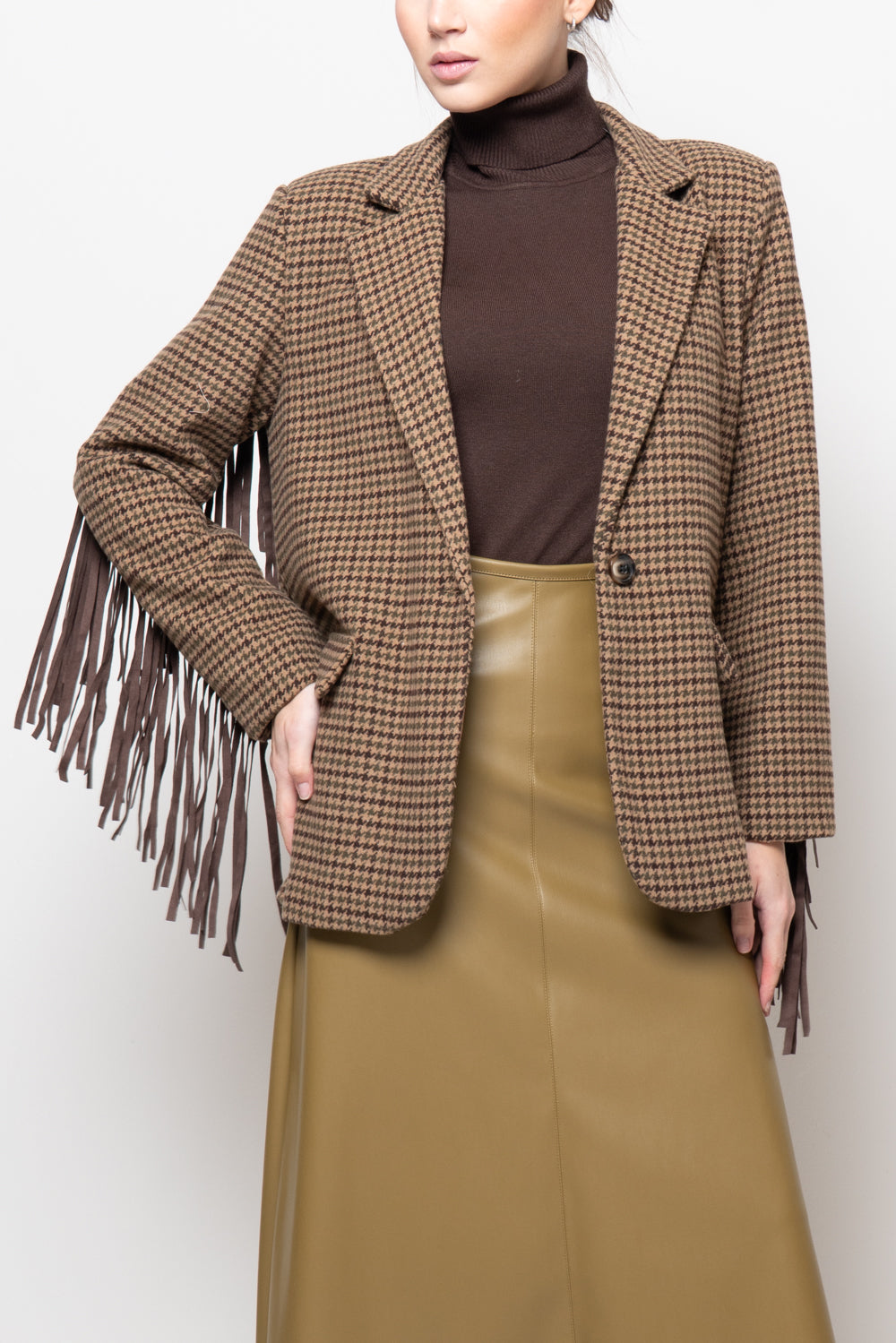 Giacca pied de poule con frange