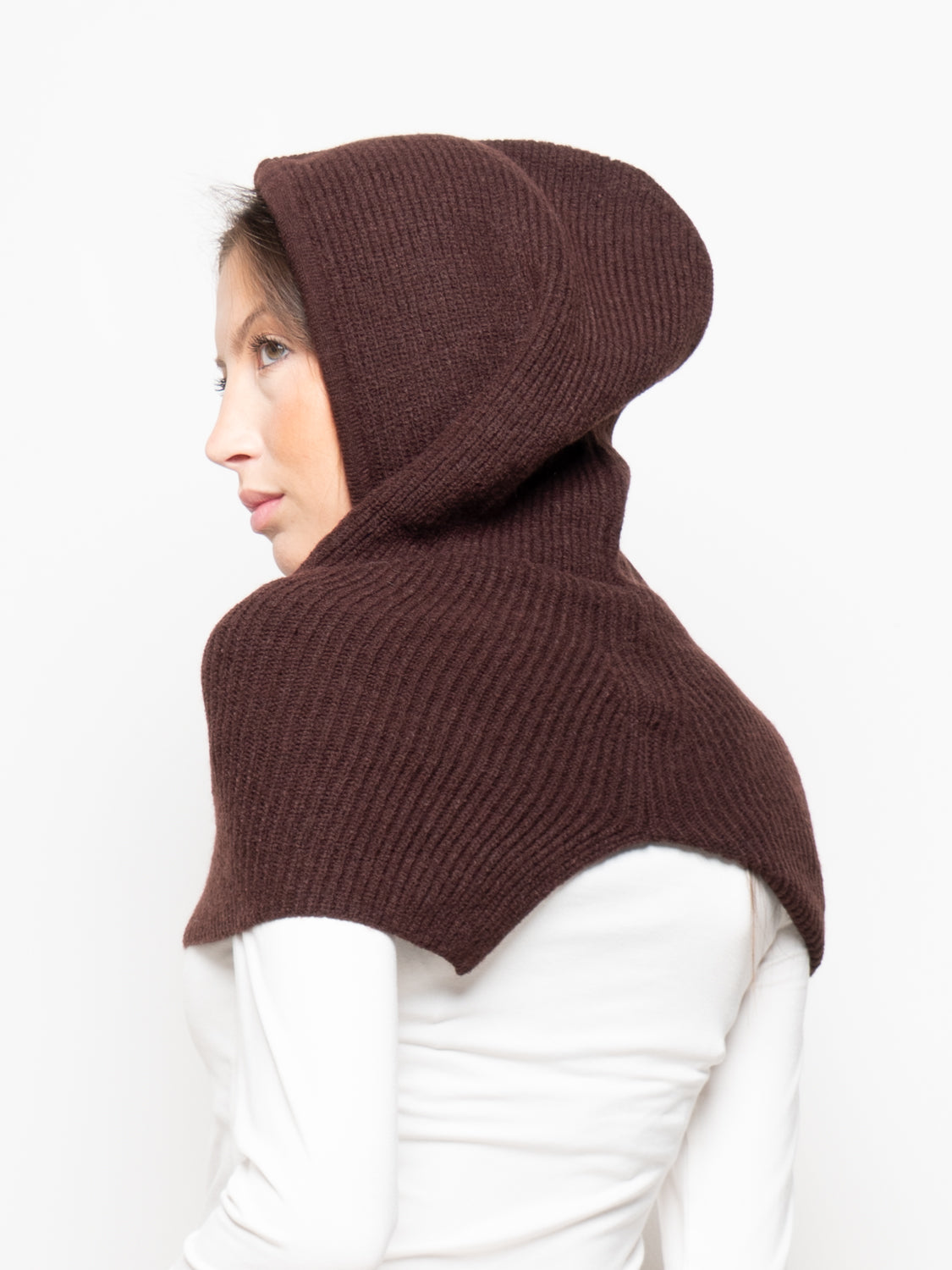 Cappuccio scaldacollo in maglia con coulisse