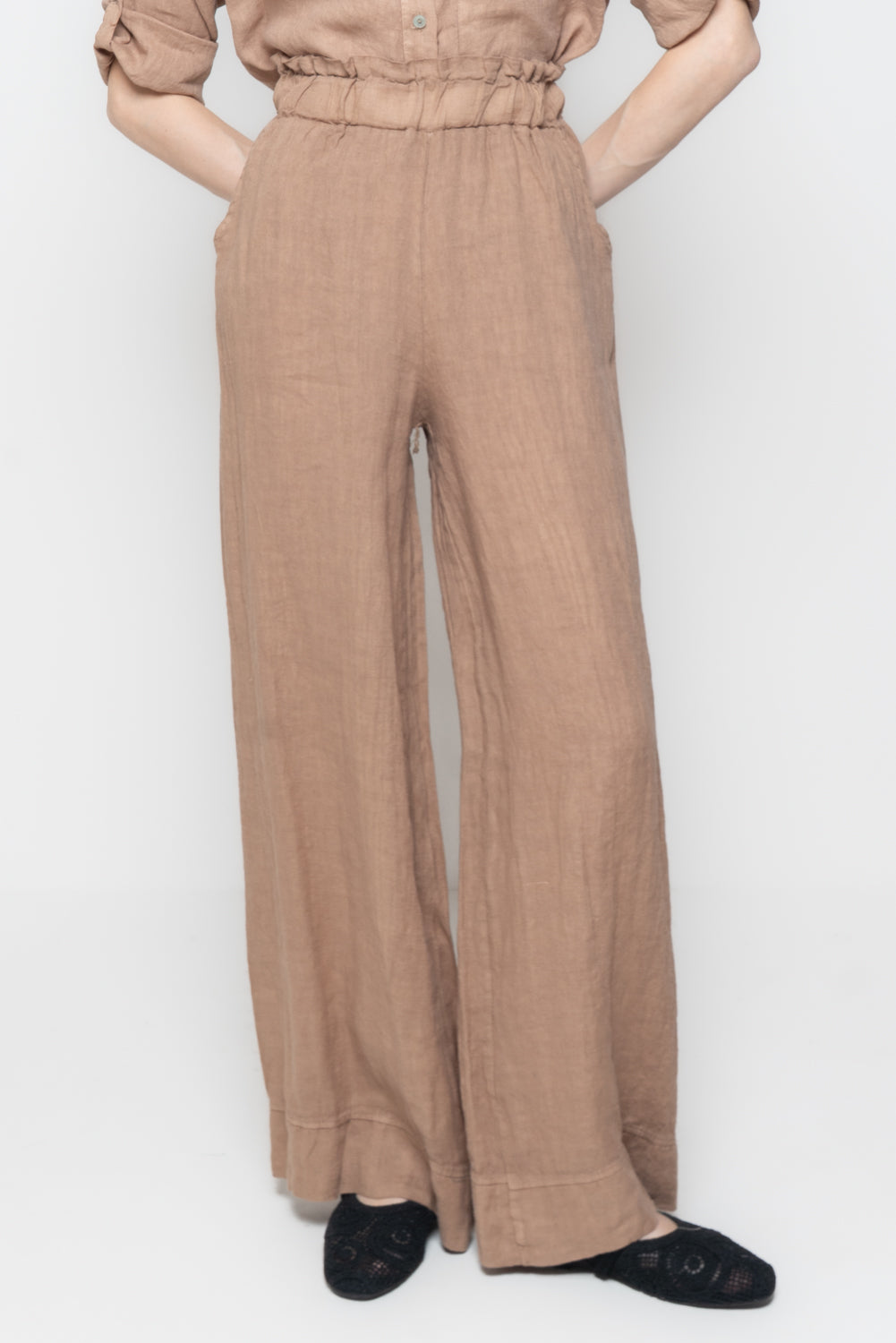 Pantaloni Palazzo in Lino con Pinces