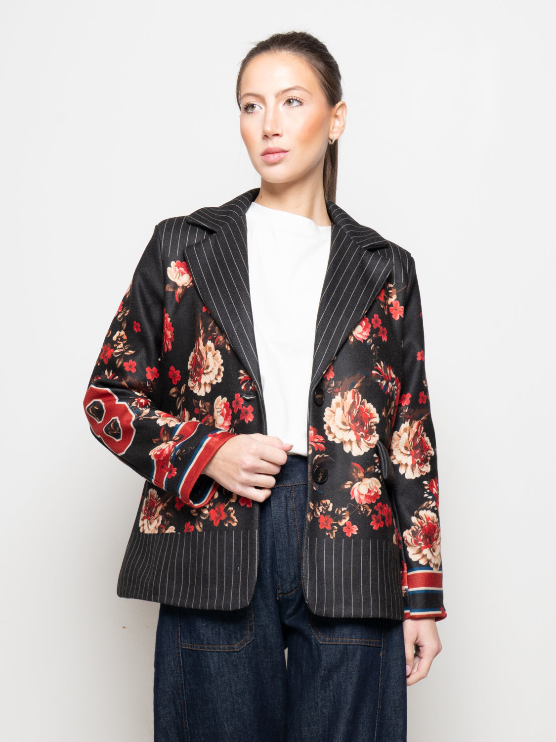 Giacca fantasia patchwork a motivo stampato