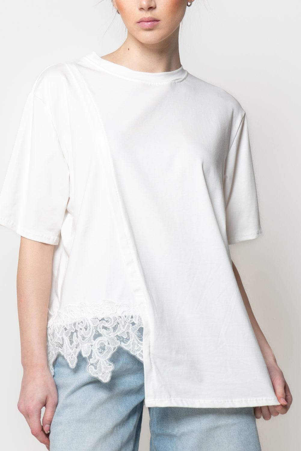 T-shirt con Fondo in Pizzo