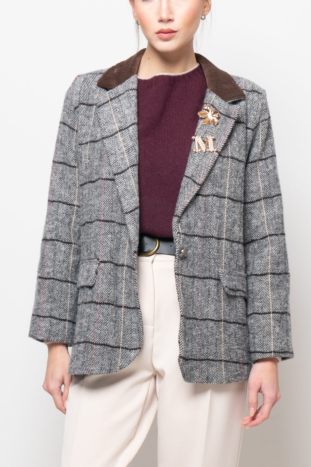 Giacca spigata con colletto in velluto