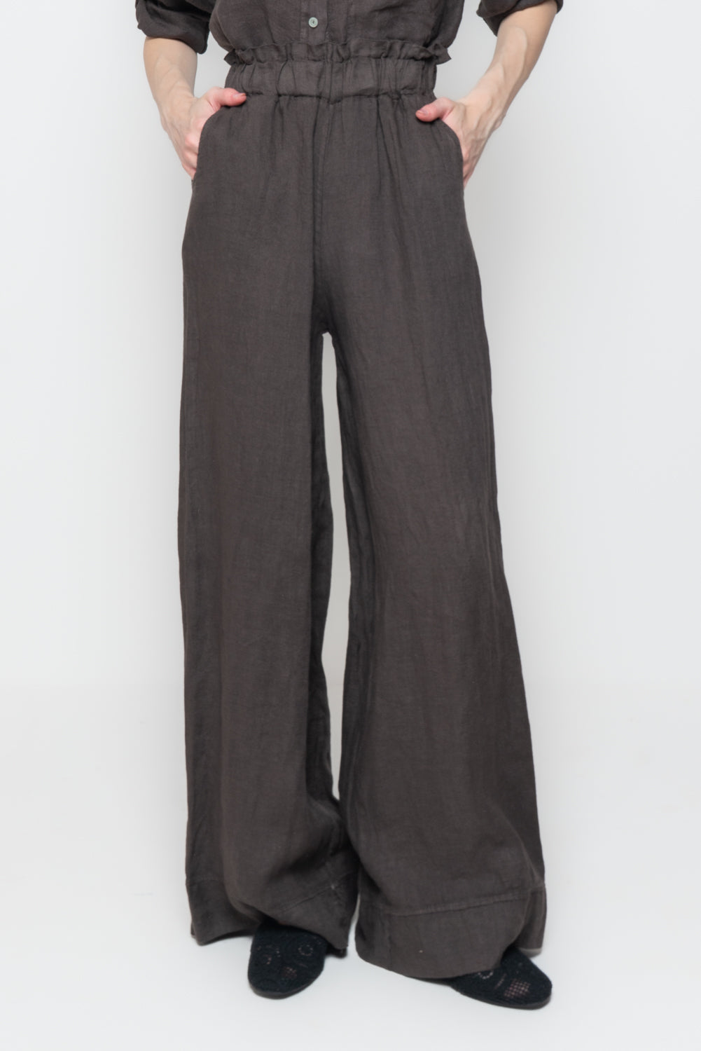 Pantaloni Palazzo in Lino con Pinces