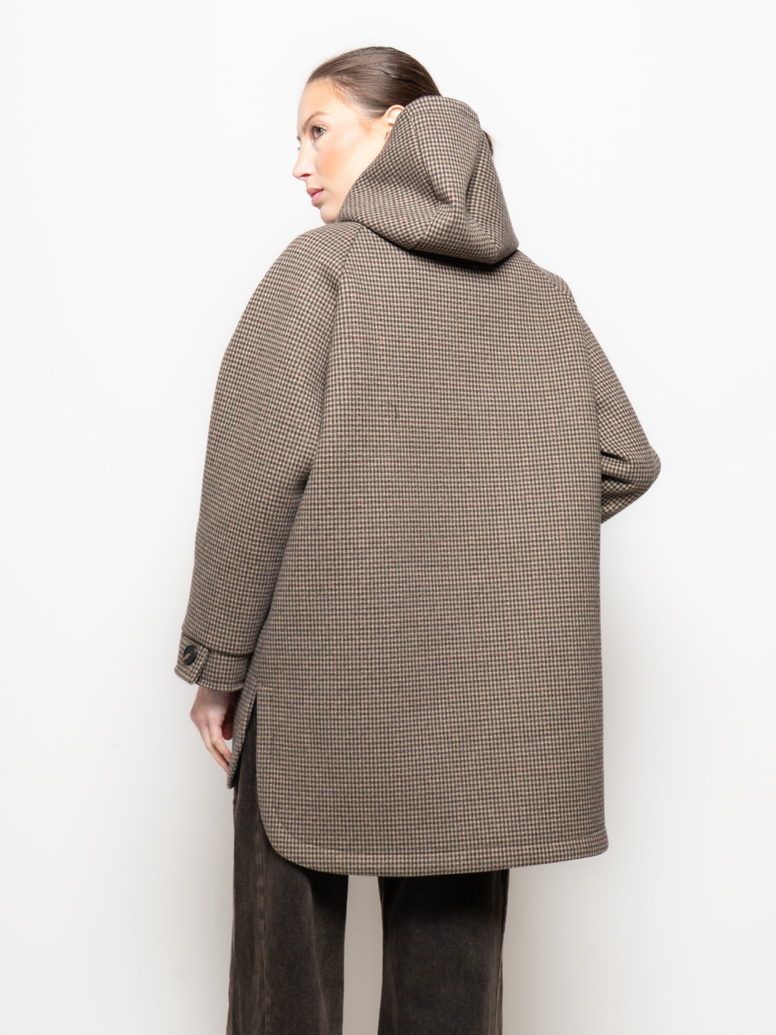 Giacca con cappuccio motivo pied-de-poule
