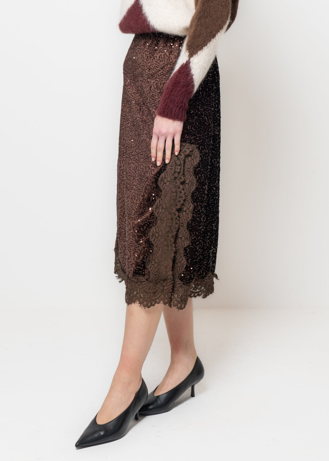 Gonna midi in paillettes e ciniglia