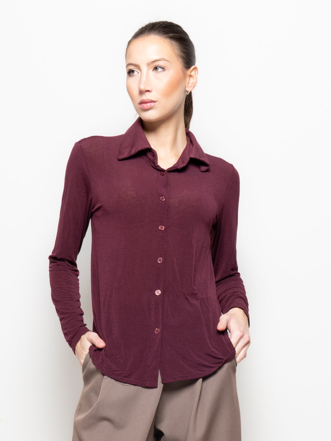 Camicia misto cashmere con colletto