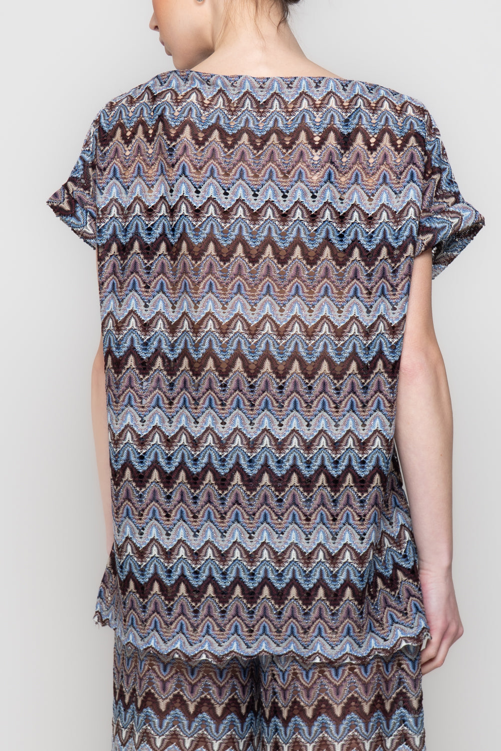 Top in Maglia Traforata con Motivo Geometrico