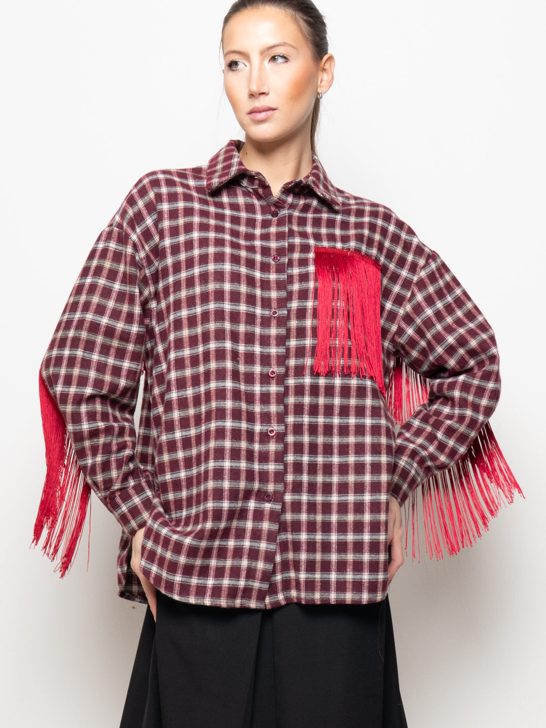 Camicia a quadri con frange