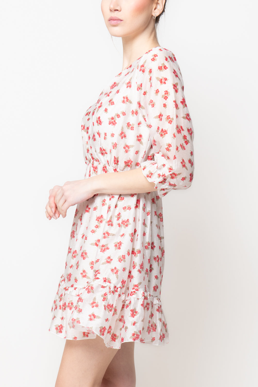 Abito Corto a Fiori con Volant