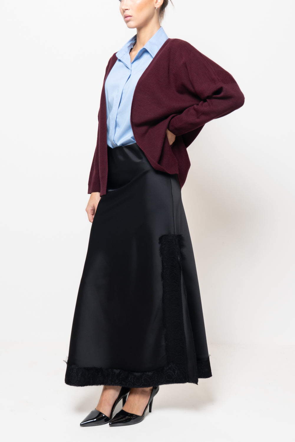 Cardigan in misto lana con spacchi