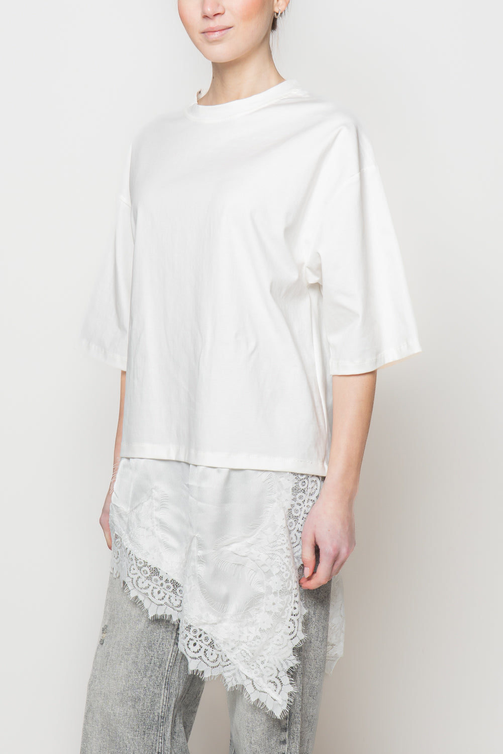 T shirt con pizzo combinato