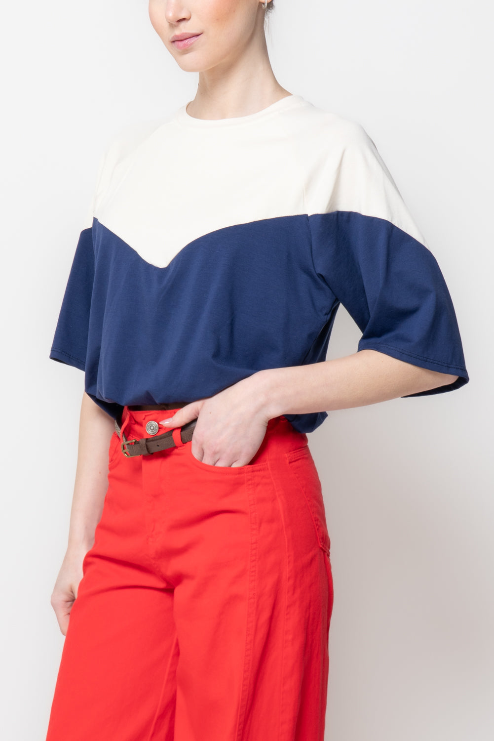 T-shirt Bicolore a Intarsio
