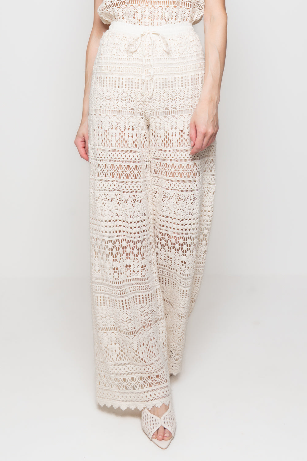 Pantalone wide in Pizzo Macramè