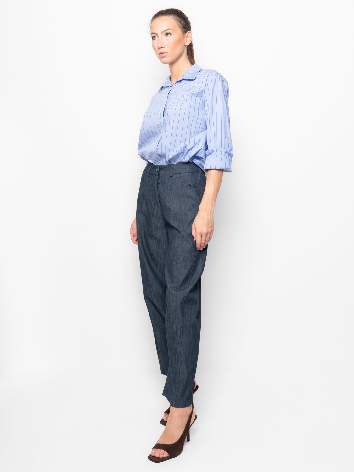 Pantalone in tessuto elastico vita comoda
