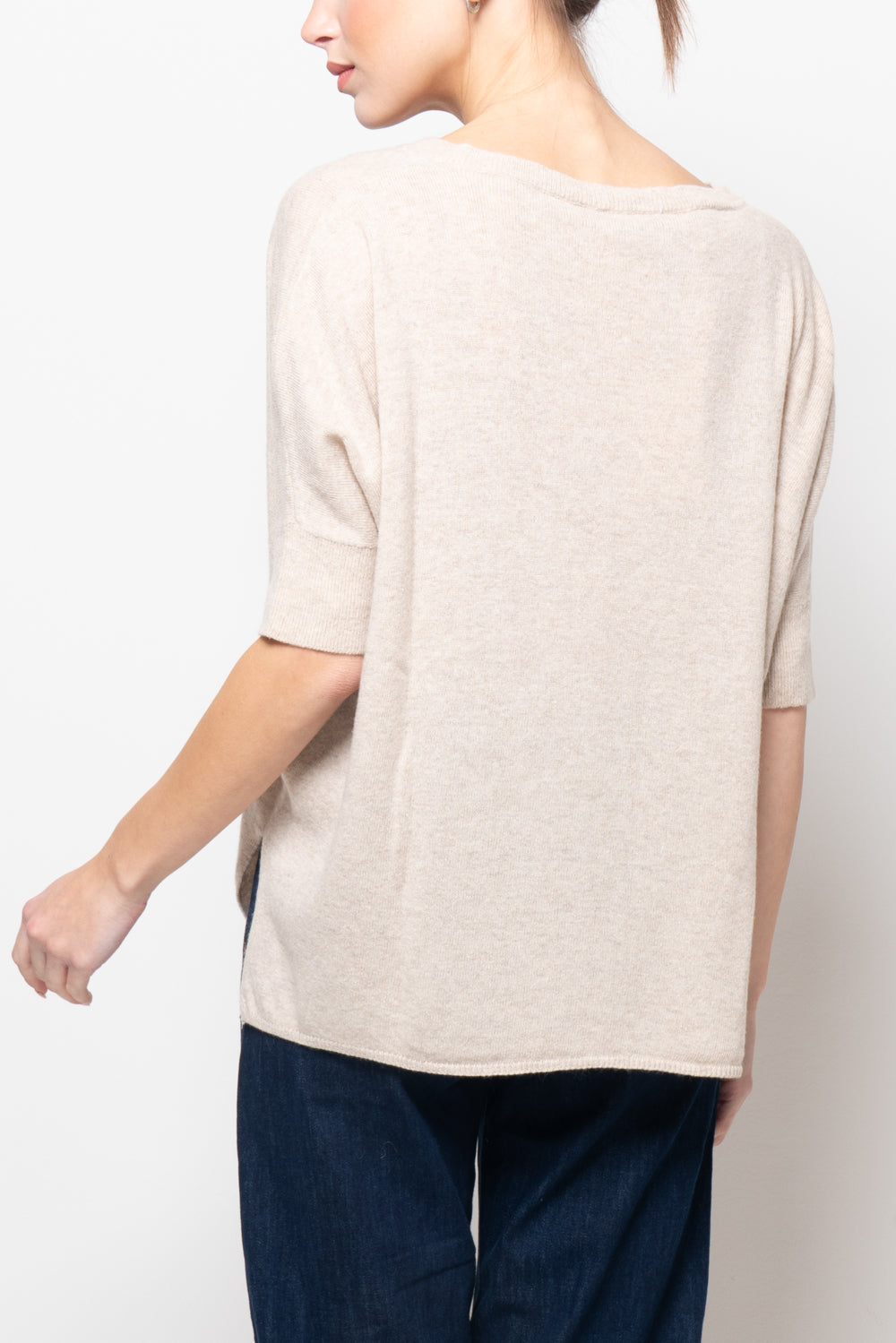 Maglia misto cashmere  manica corta scollo V