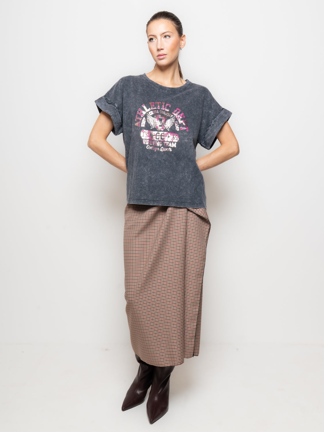 T-shirt girocollo con stampa grafica college