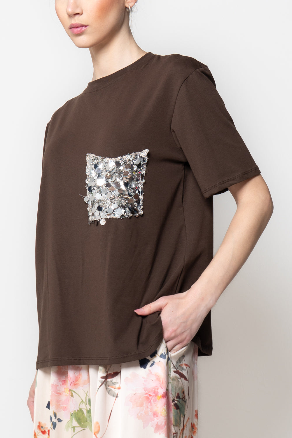 T-shirt con Tasca Paillettes