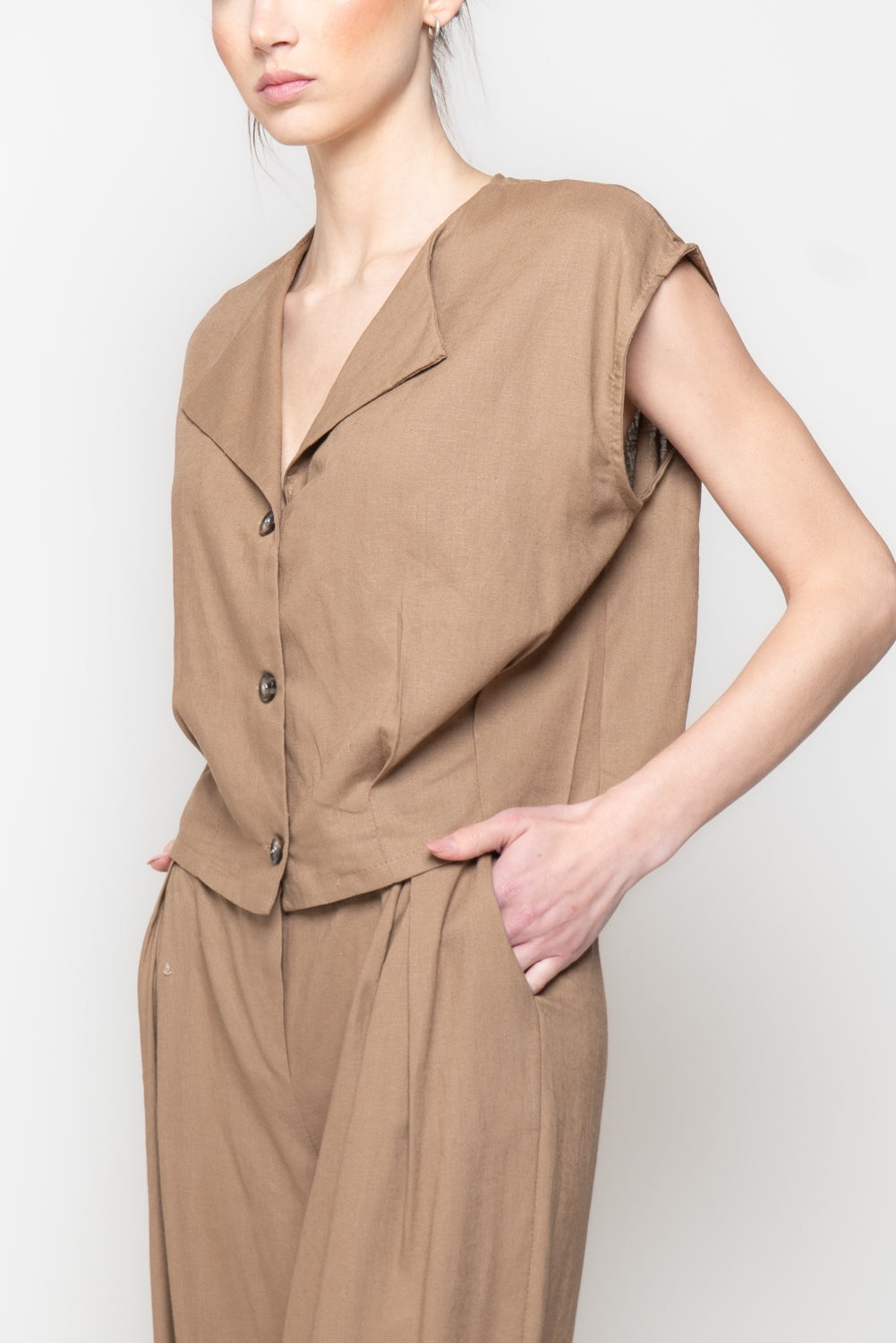 Gilet Cropped in Misto Lino
