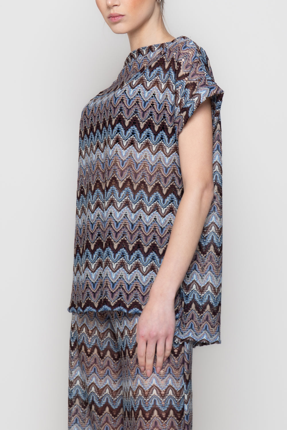 Top in Maglia Traforata con Motivo Geometrico