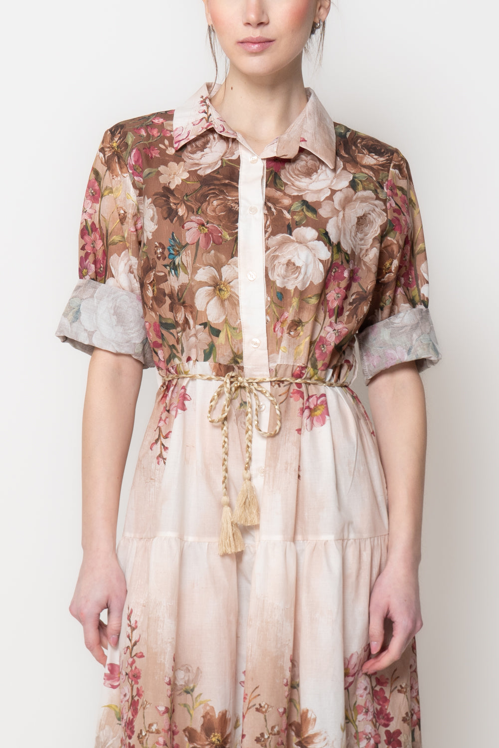 Abito Maxi a Balze con Stampa Floreale
