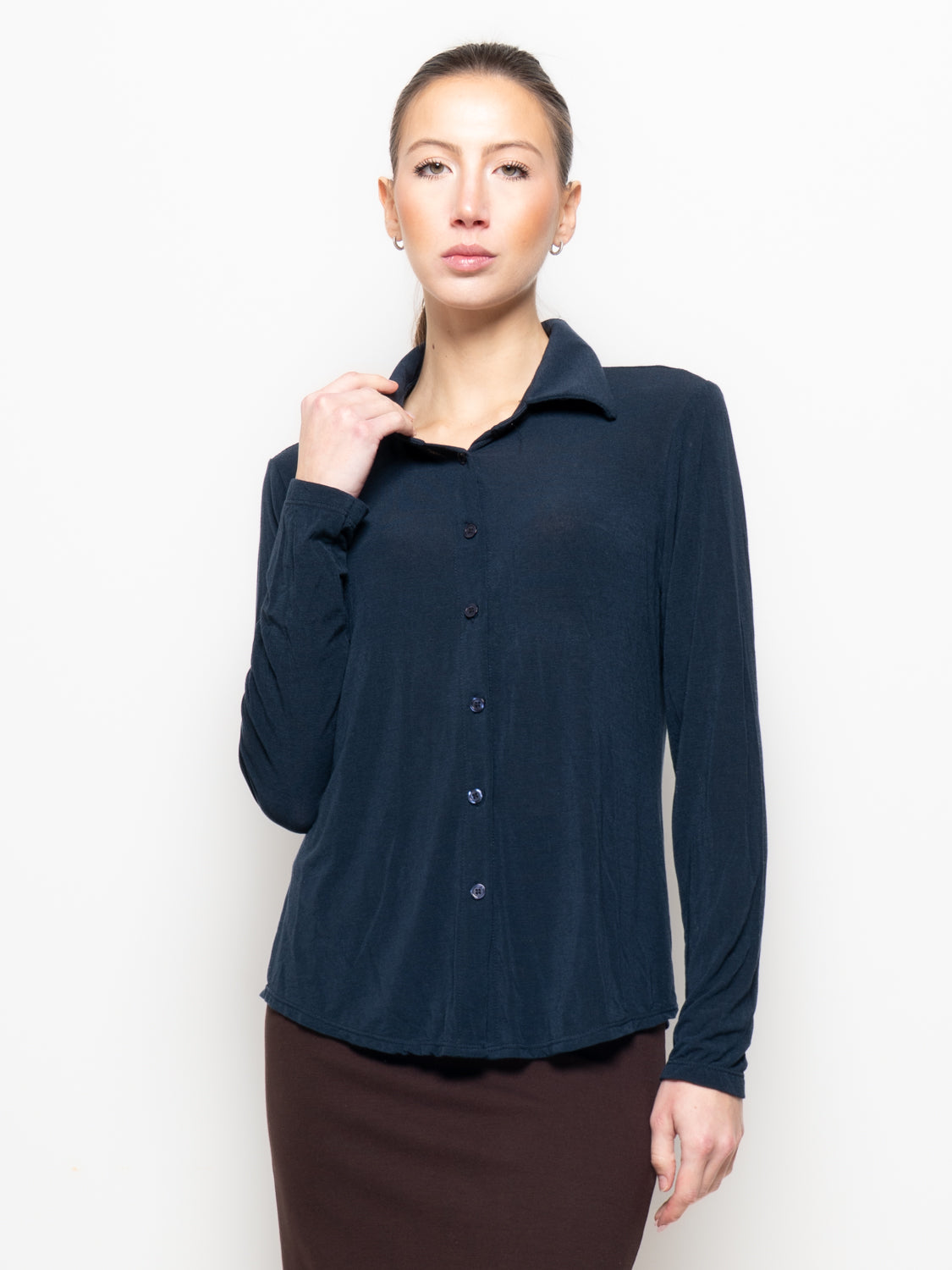 Camicia misto cashmere con colletto