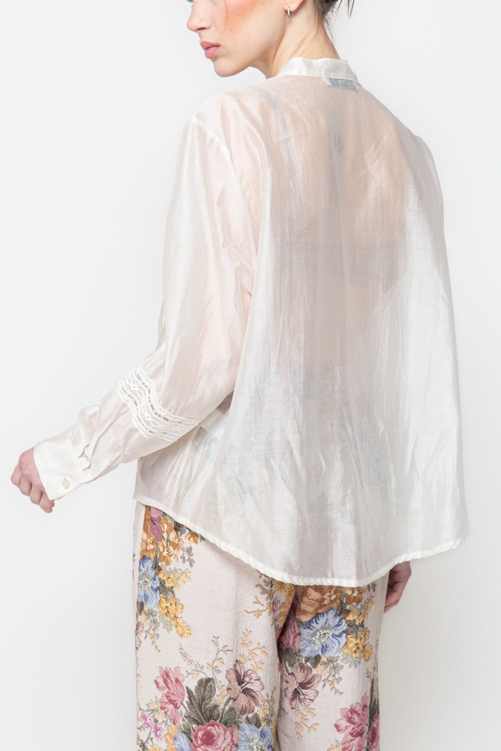 Camicia in Voile con Inserti in Pizzo