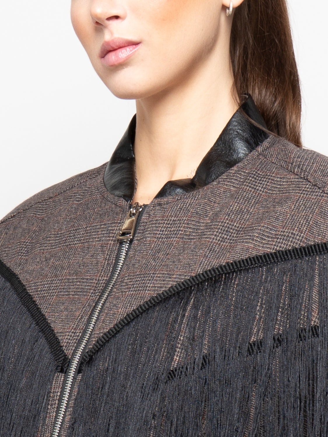 Bomber con frange e colletto di ecopelle