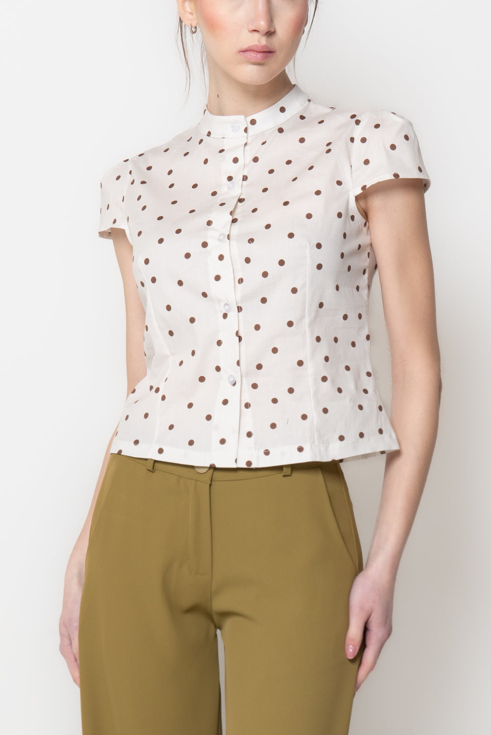 Camicia Slim a Pois con Collo alla Coreana