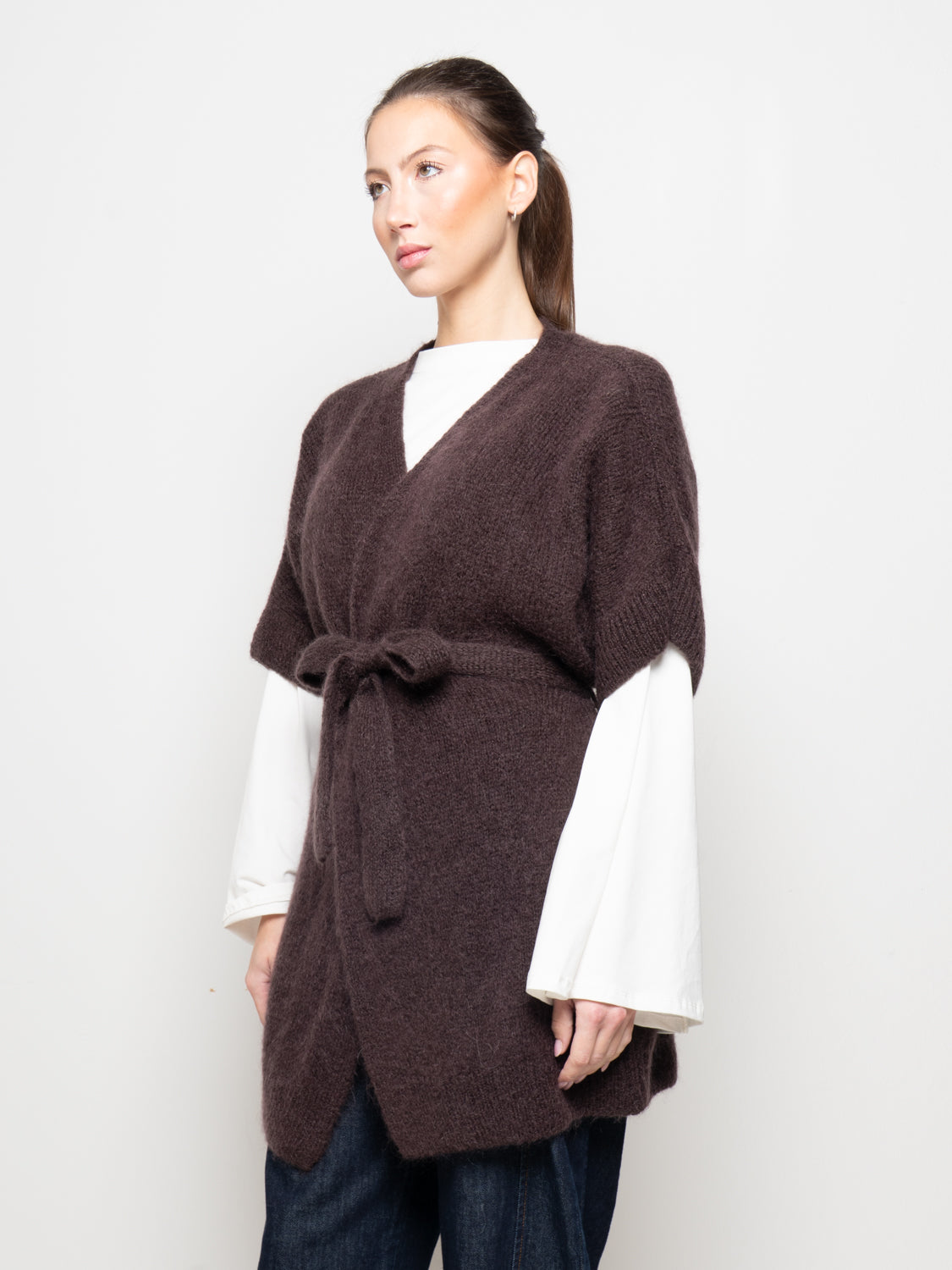 Cardigan in lana modello kimono