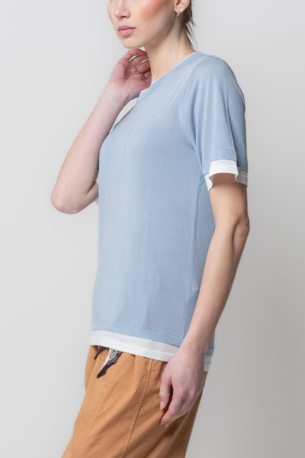 T-shirt in Maglia con Profili a Contrasto