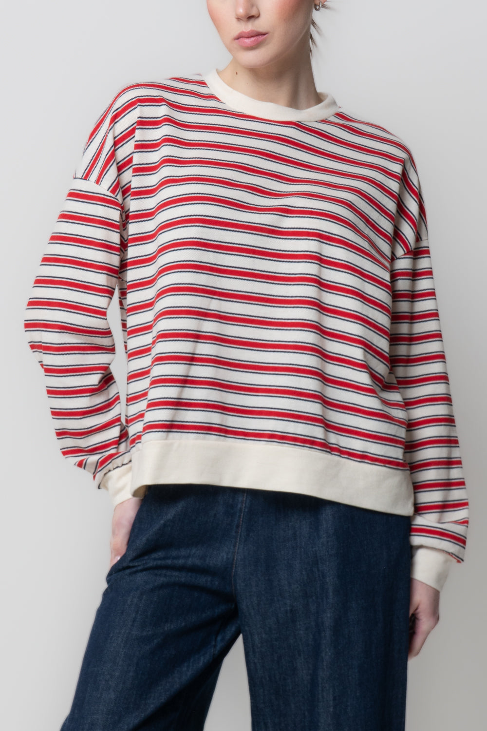 Felpa Girocollo Rigata con Texture