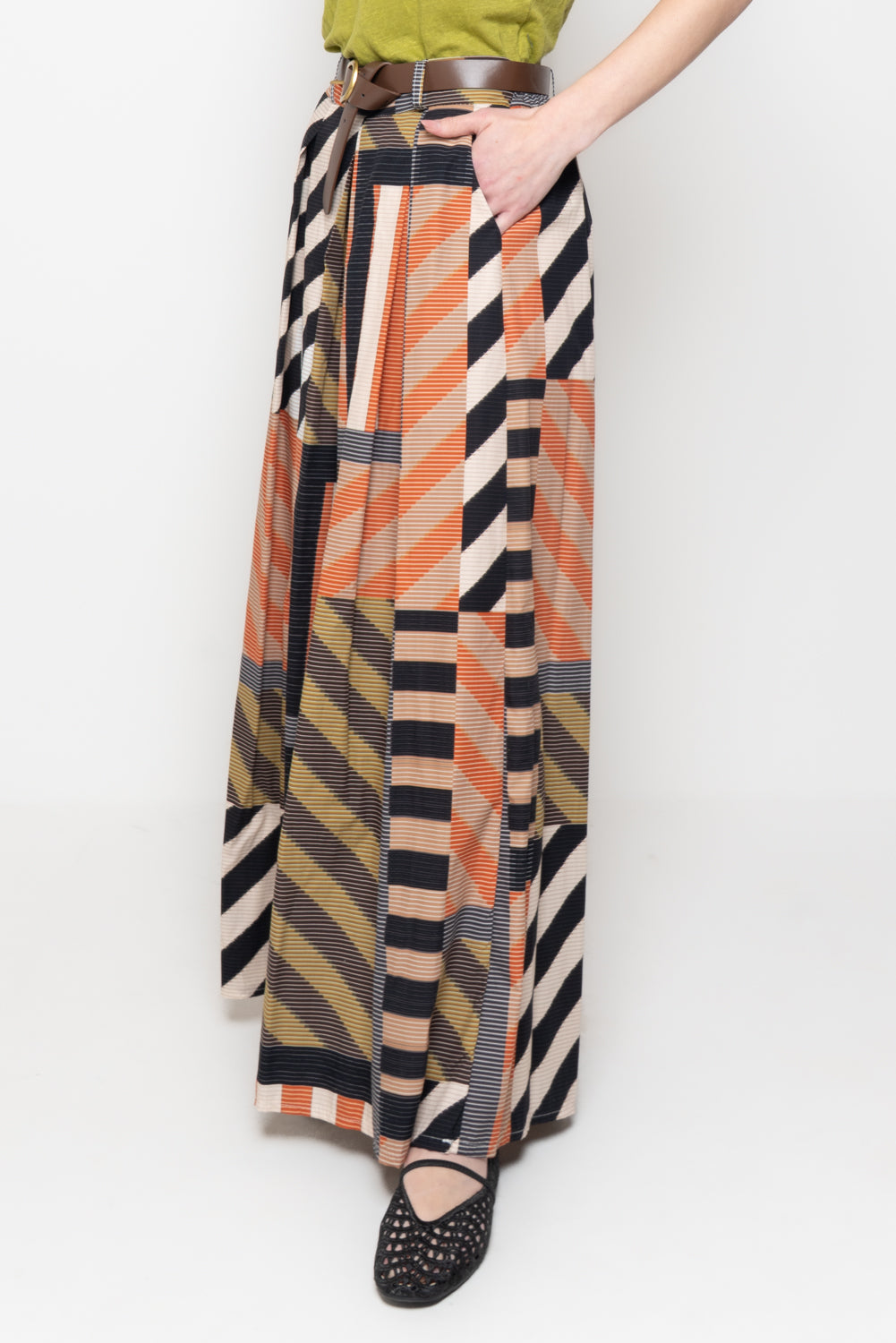 Pantaloni Palazzo a Fantasia Geometrica con Cintura