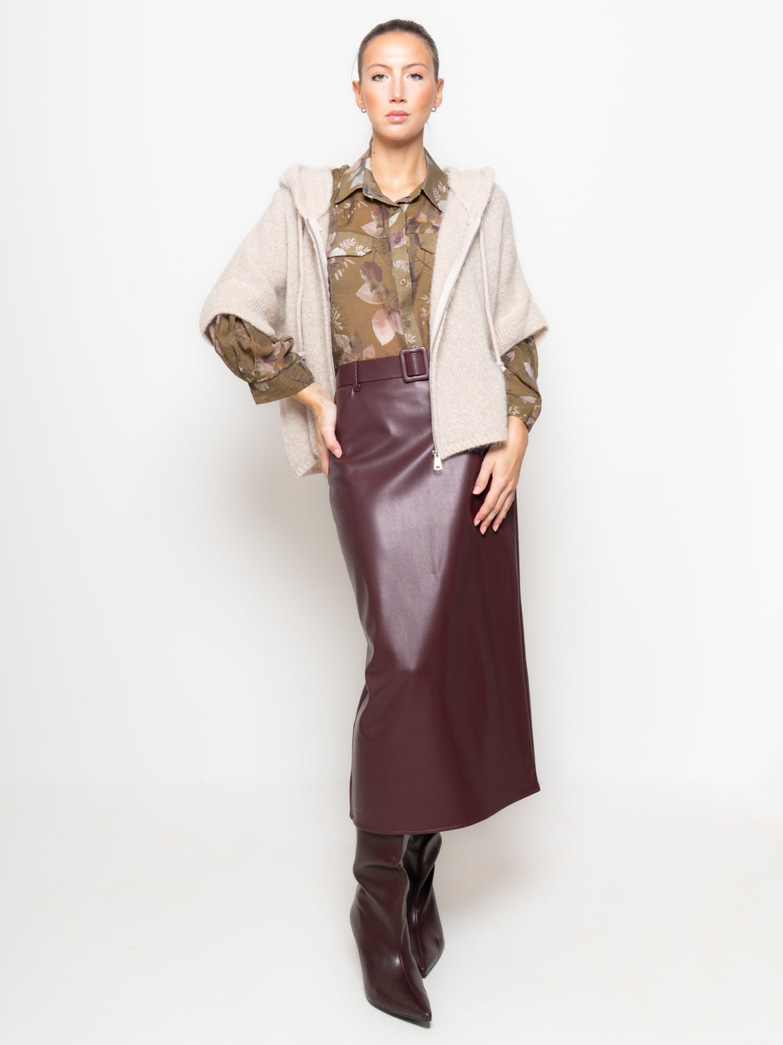 Cardigan con cappuccio in maglia mohair e zip