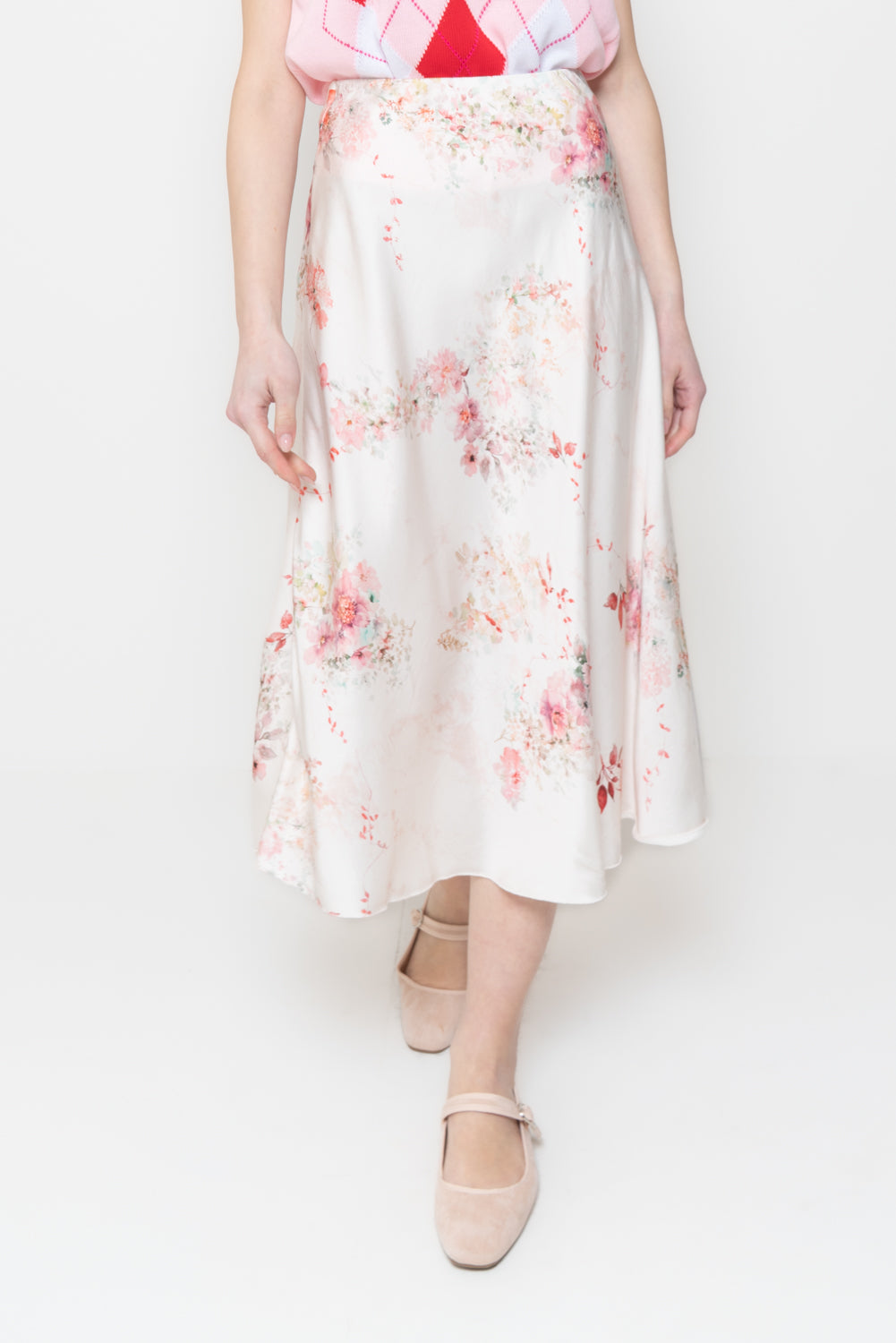 Gonna satin con fiori