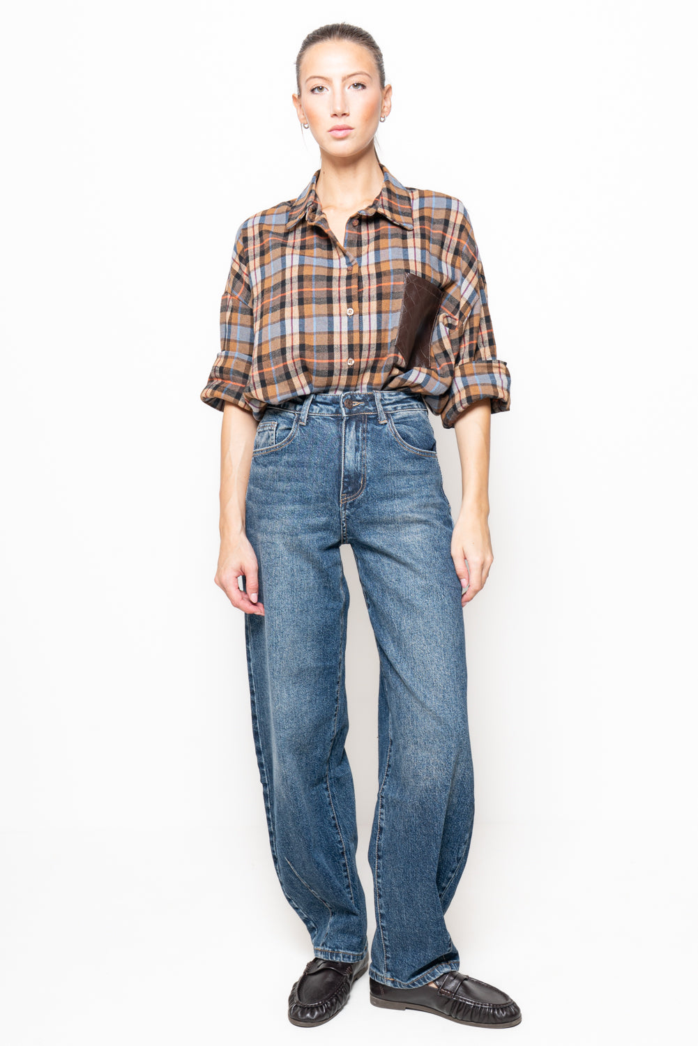 Jeans balloon fit vita alta lavaggio medio