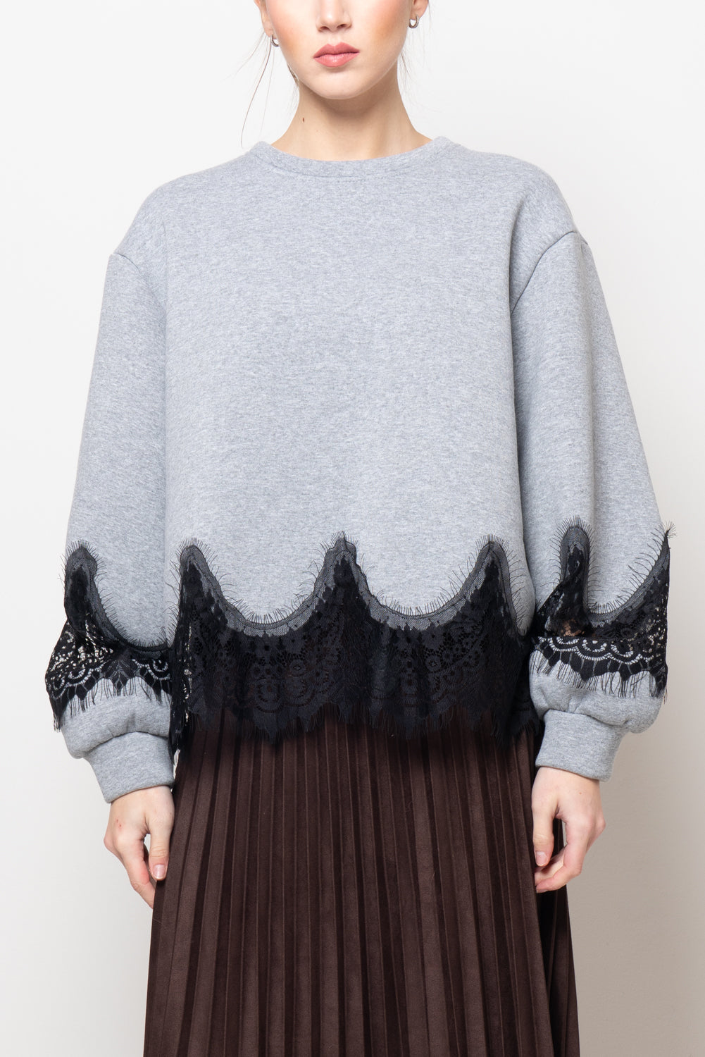 Felpa con inserti in pizzo