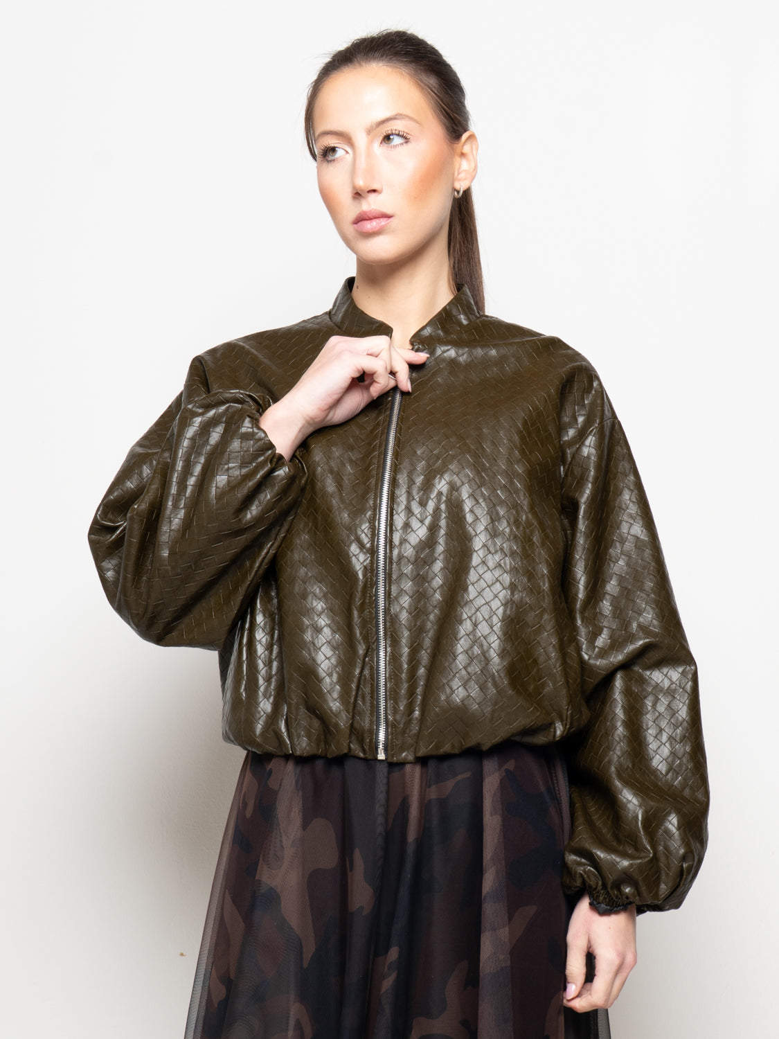 Giacca bomber in ecopelle intrecciata