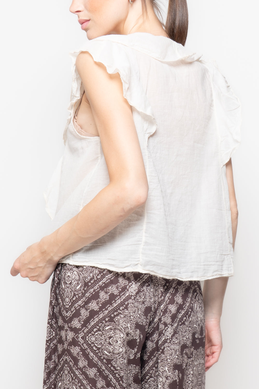 Blusa Leggera con Scollo a V e Volant