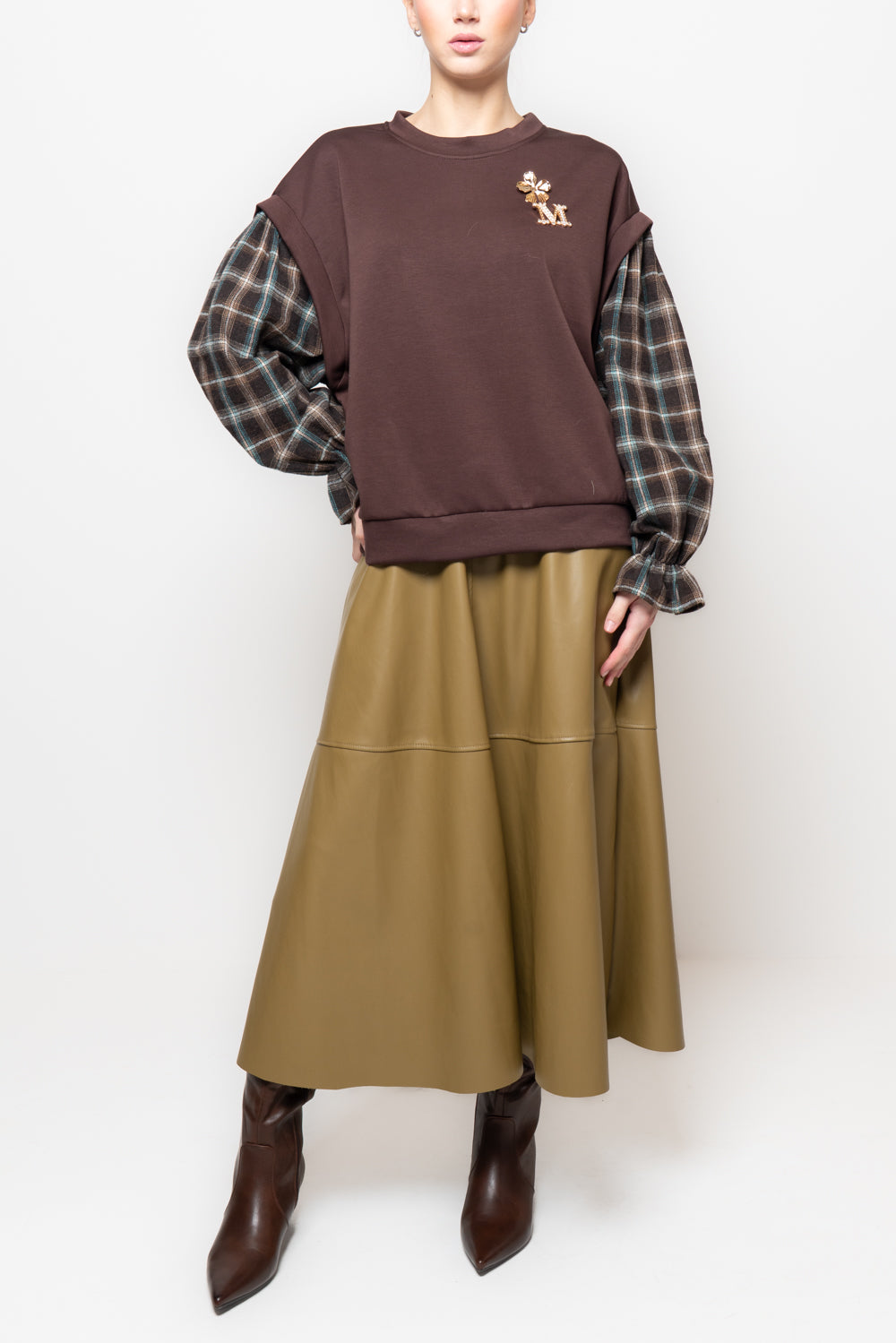 Felpa con manica a quadri