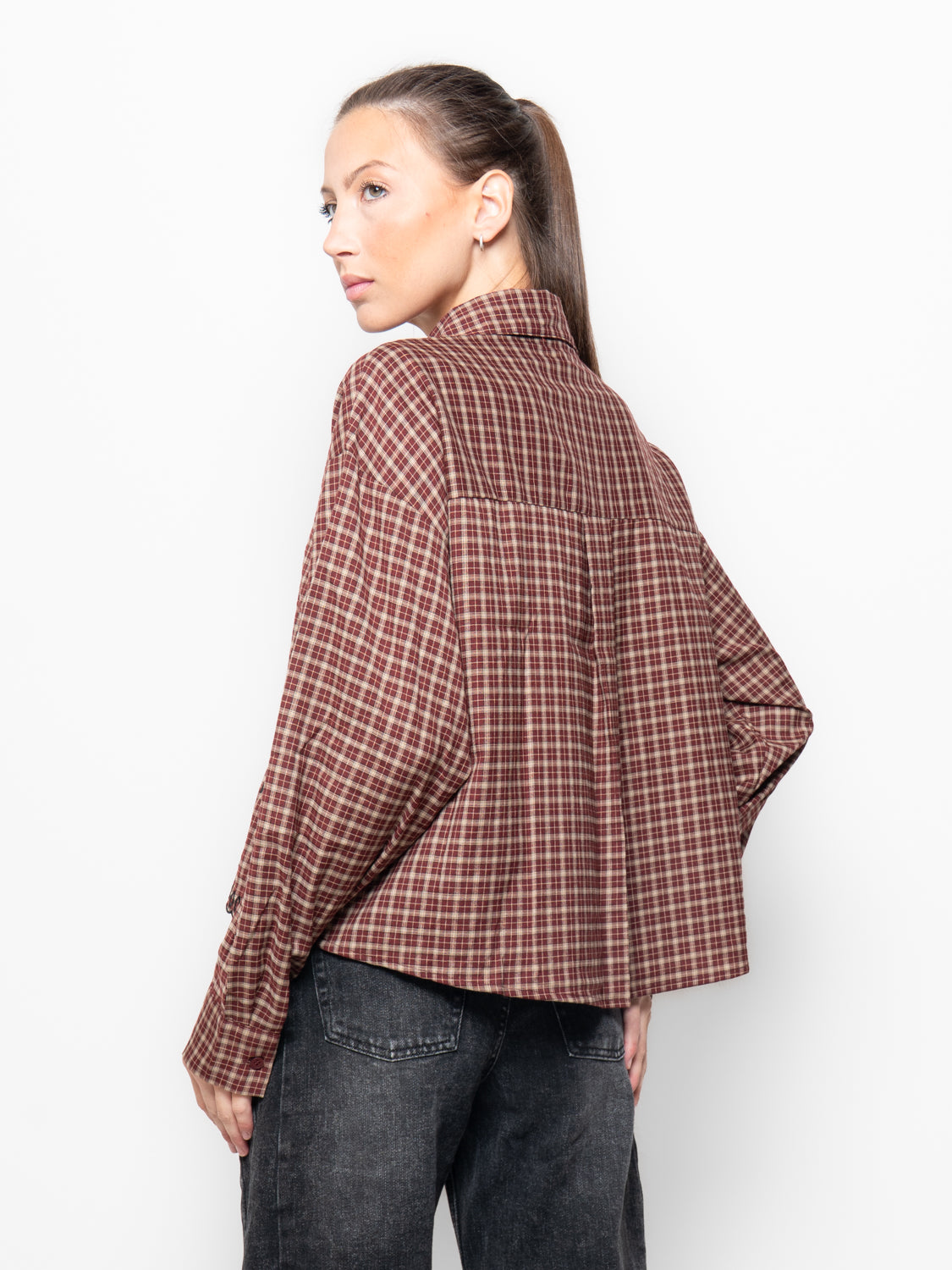 Camicia check con ricamo a fiori