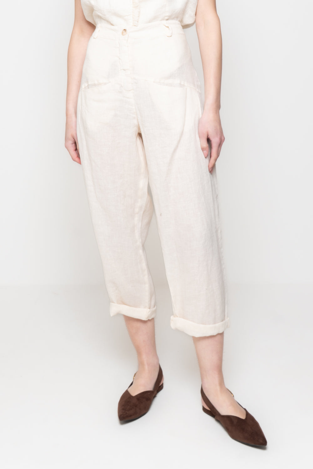 Pantaloni balloon in 100% Lino con Tasche