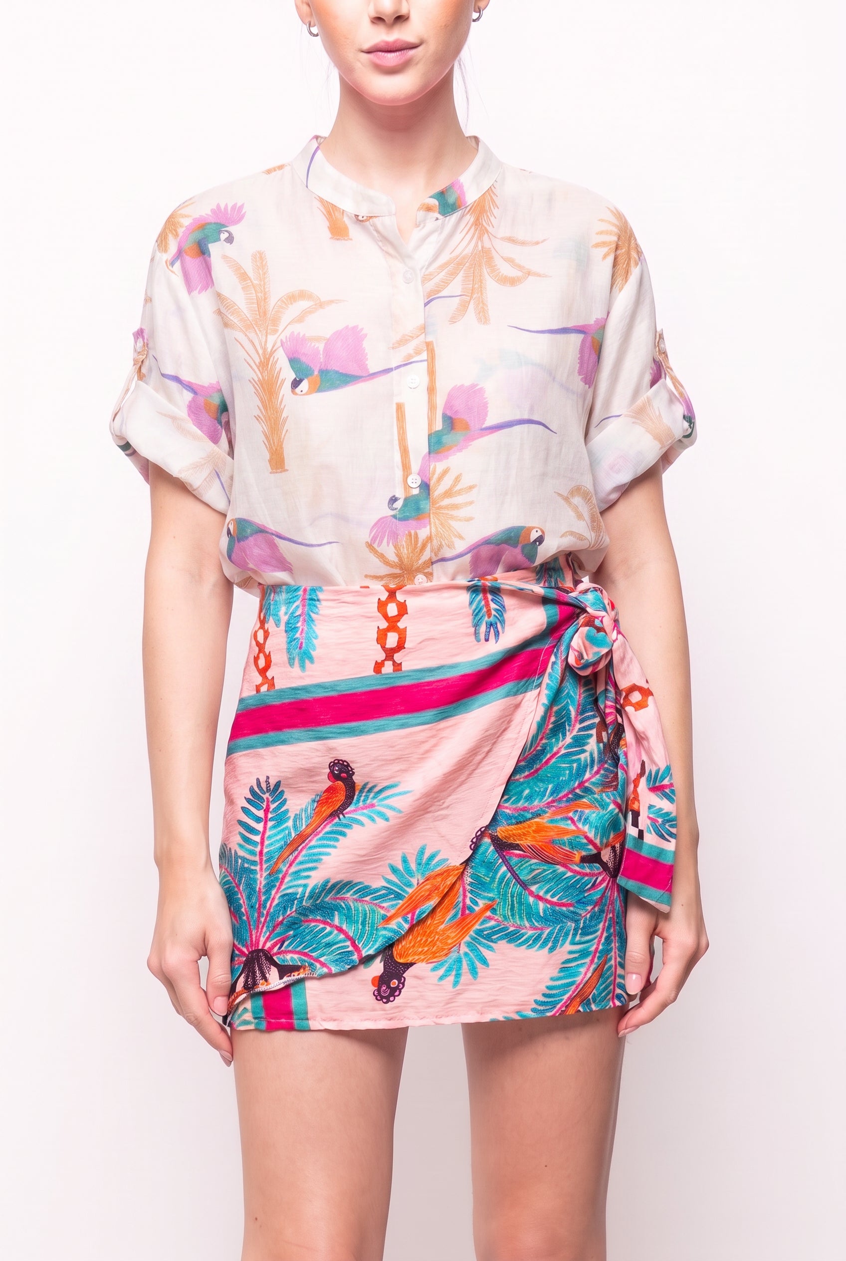 Camicia a Maniche Corte con Colletto alla Coreana