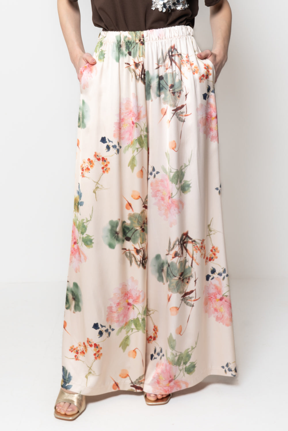 Pantalone Satin con Stampa Floreale