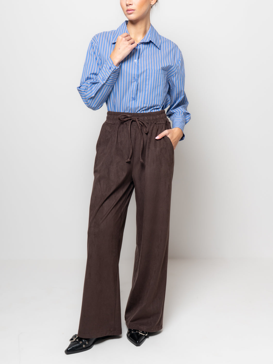 Pantalone palazzo effetto suede