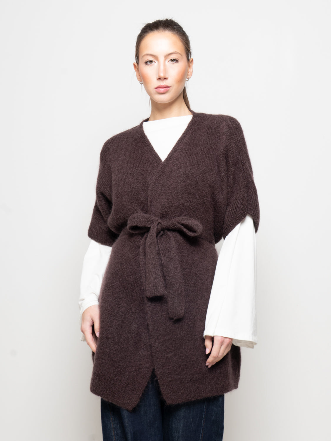 Cardigan in lana modello kimono