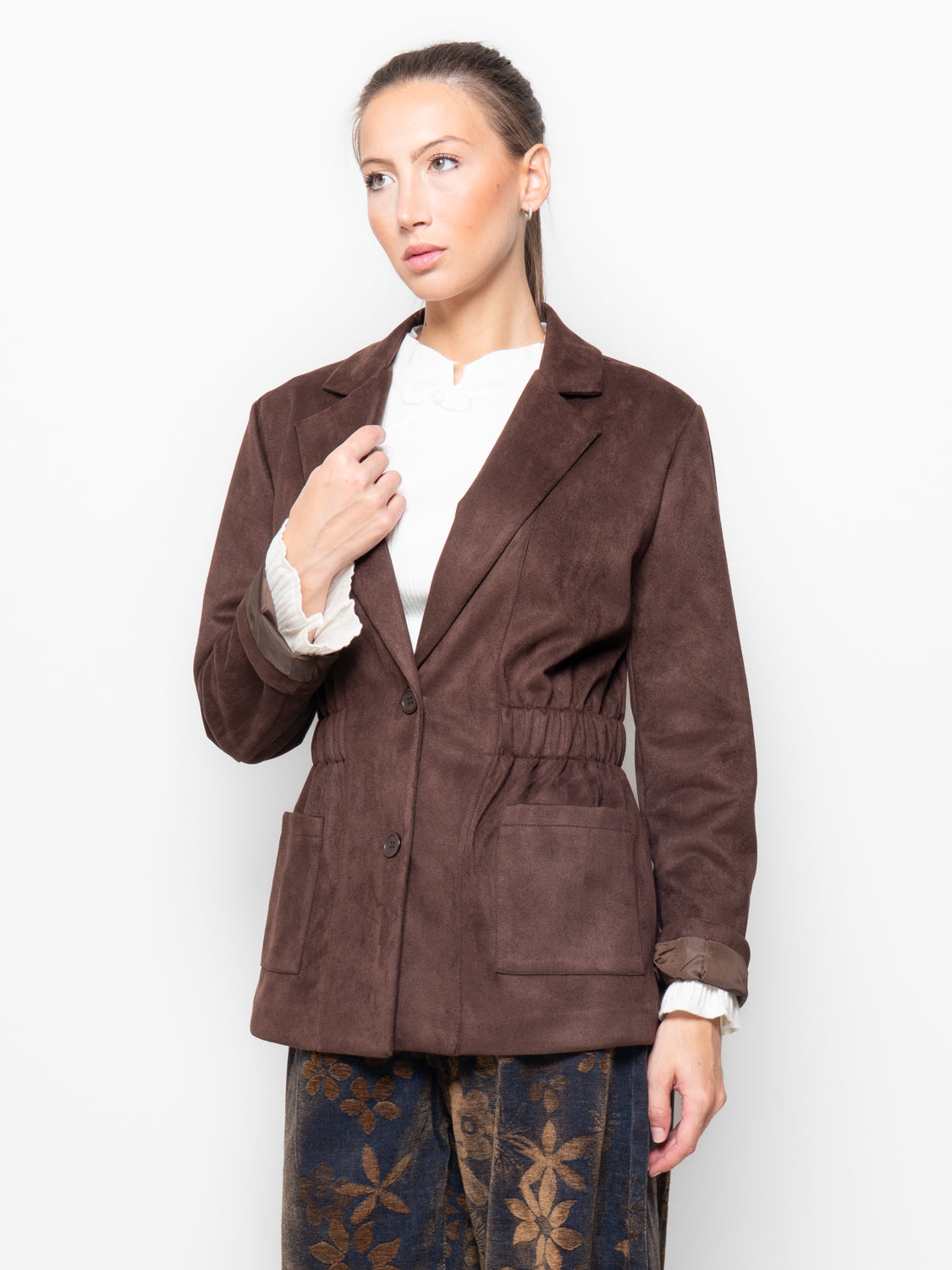 Blazer effetto scamosciato con vita elastica