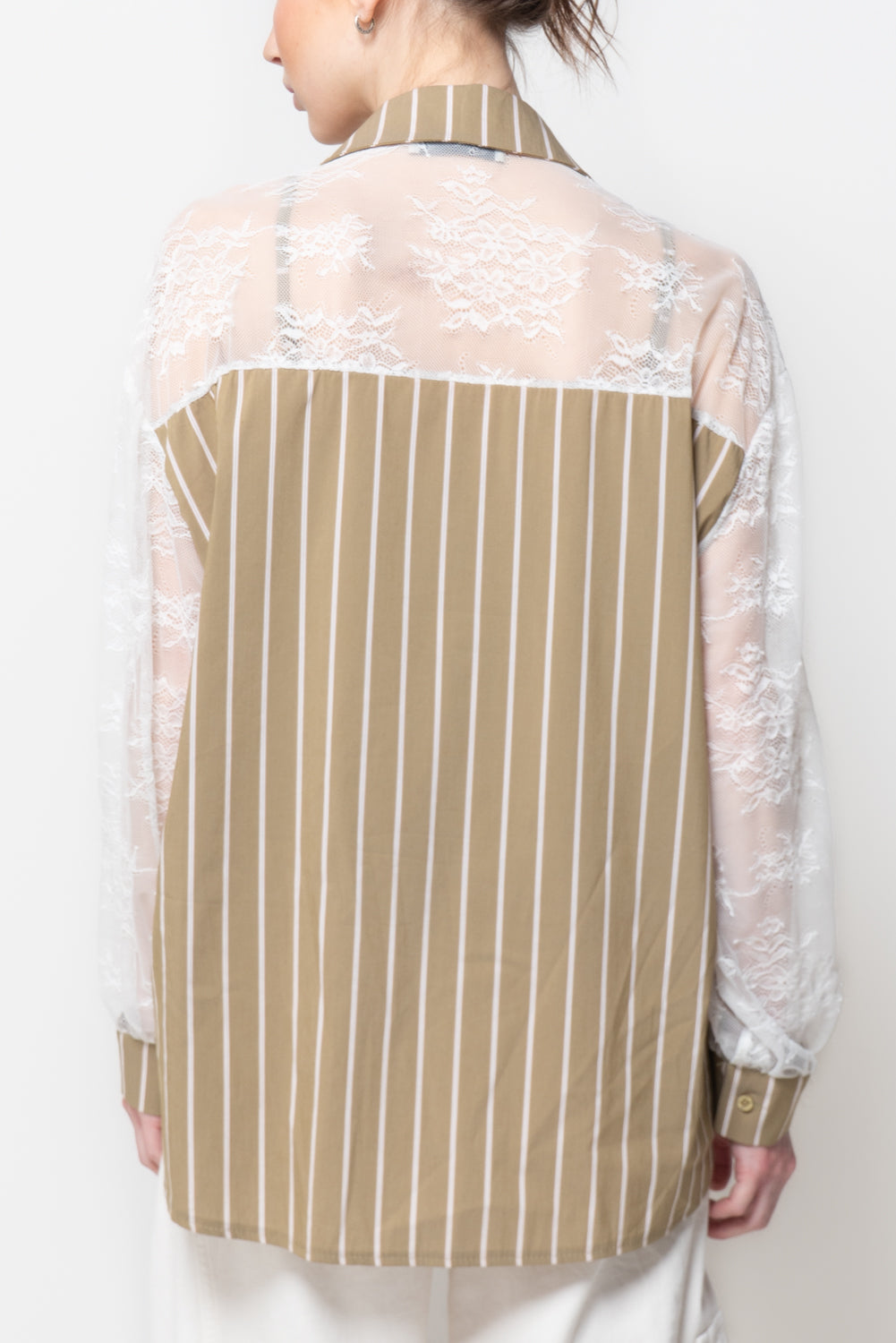 Camicia Rigata con Maniche e Schiena in Pizzo