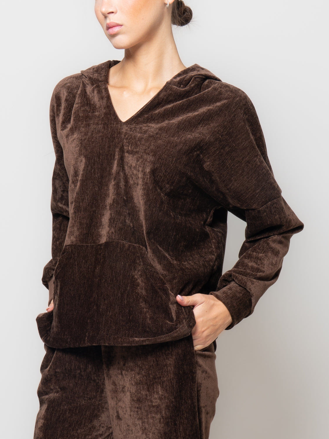 Felpa in ciniglia con cappuccio