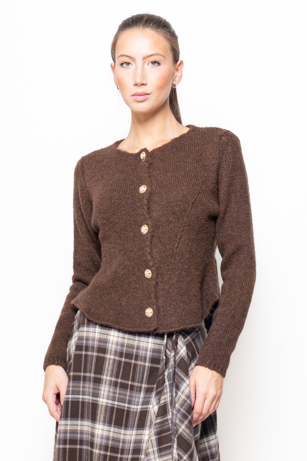 Cardigan sfiancato con bottoni gioiello