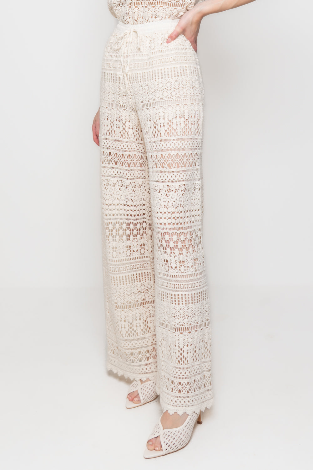 Pantalone wide in Pizzo Macramè